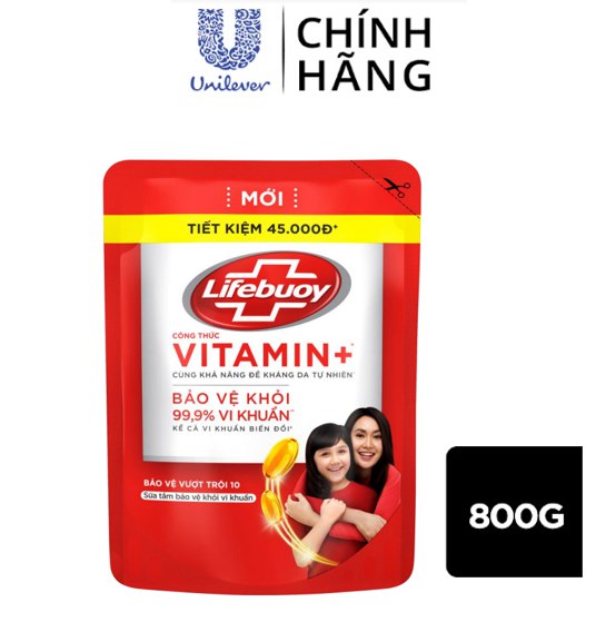 Sữa Tắm Lifebuoy Sạch Khuẩn Bảo Vệ Khỏi 99.9% Vi Khuẩn Chứa Ion Bạc+ Hỗ Trợ Cùng Đề Kháng Da Tự Nhiên Túi 800G