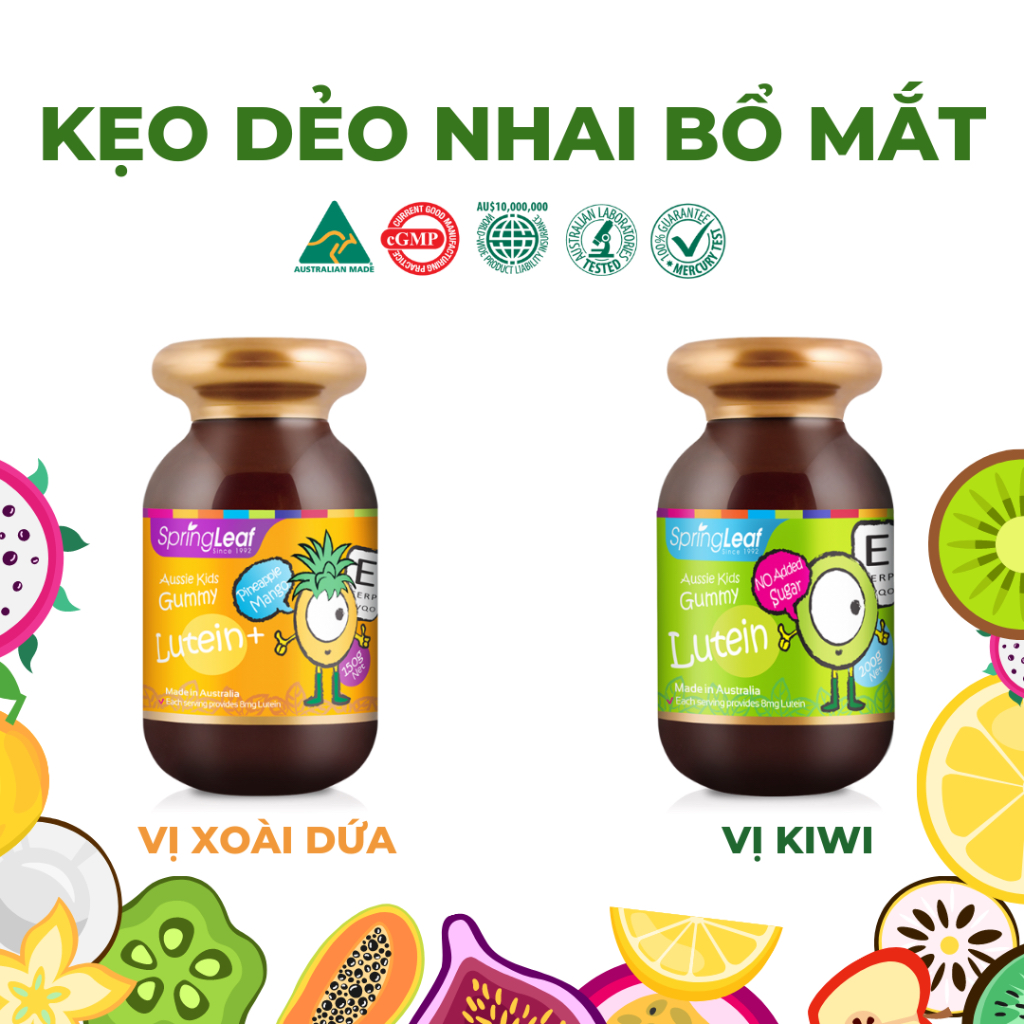 Kẹo Dẻo Bổ Mắt Vị Trái Cây Giúp Phát Triển Thị Lực Và Tầm Nhìn Rõ Nét SpringLeaf Kids Gummy Lutein