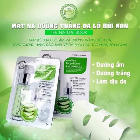 Mặt nạ The Nature Book dưỡng trắng da lô hội non Aloe Vera Poppy Flower Ampoule Mask - 10 Miếng