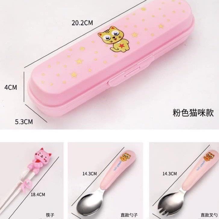 Set Thìa Đĩa Đũa Xỏ Ngón Tập Ăn Cao Cấp Hình Mèo Dễ Thương Cho Bé