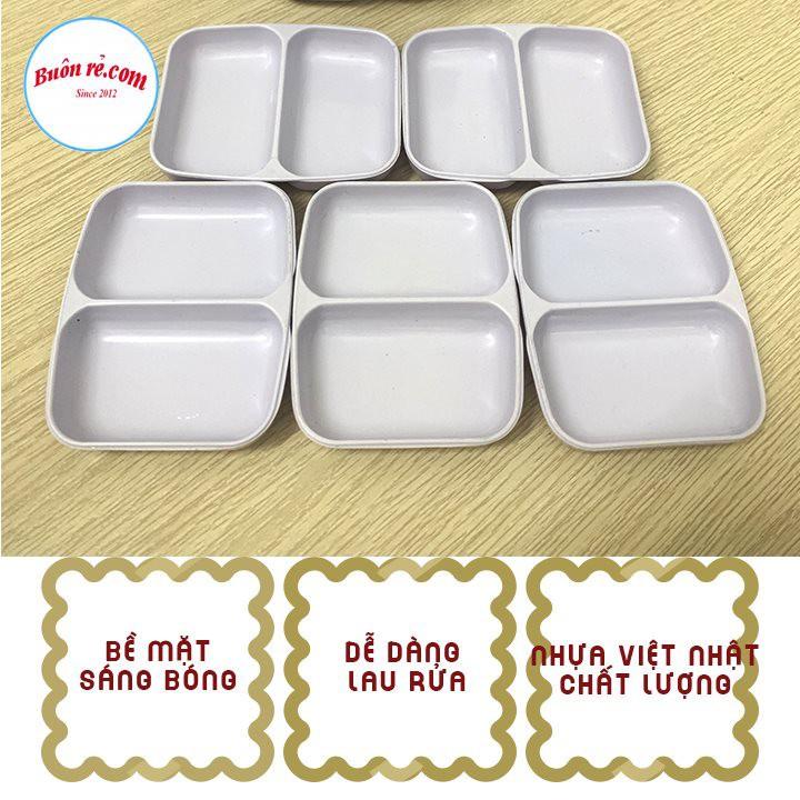 Đĩa chấm phíp 2 ngăn Việt Nhật, bát đựng gia vị nước chấm, đĩa đựng gia vị 2 ngăn mini nhỏ gọn tiện lợi (MS 1205)