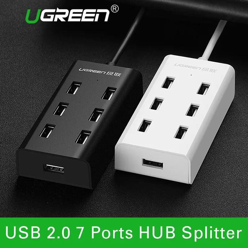 Ugreen UG30370CR130TK 1M màu Trắng Bộ chia HUB USB 2.0 sang 7 USB 2.0 hỗ trợ nguồn MICRO USB - HÀNG CHÍNH HÃNG