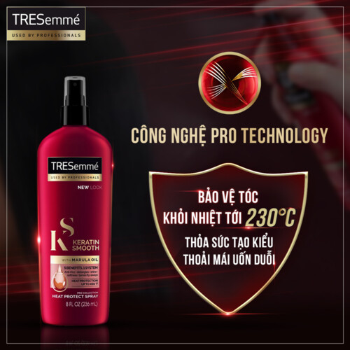 Xịt bảo vệ TRESEMME Keratin Smooth Xịt dưỡng tóc tạo kiểu Dầu dưỡng tóc Marula & Keratin Bảo vệ tóc khỏi nhiệt độ cao 236ml