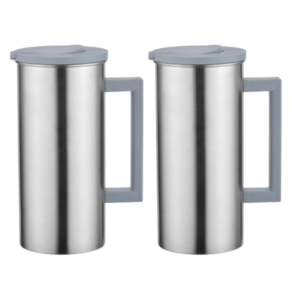 Pack of 2, Stainless Steel 1.8L Water Pitcher Grey Juice Jug Cafe Serving