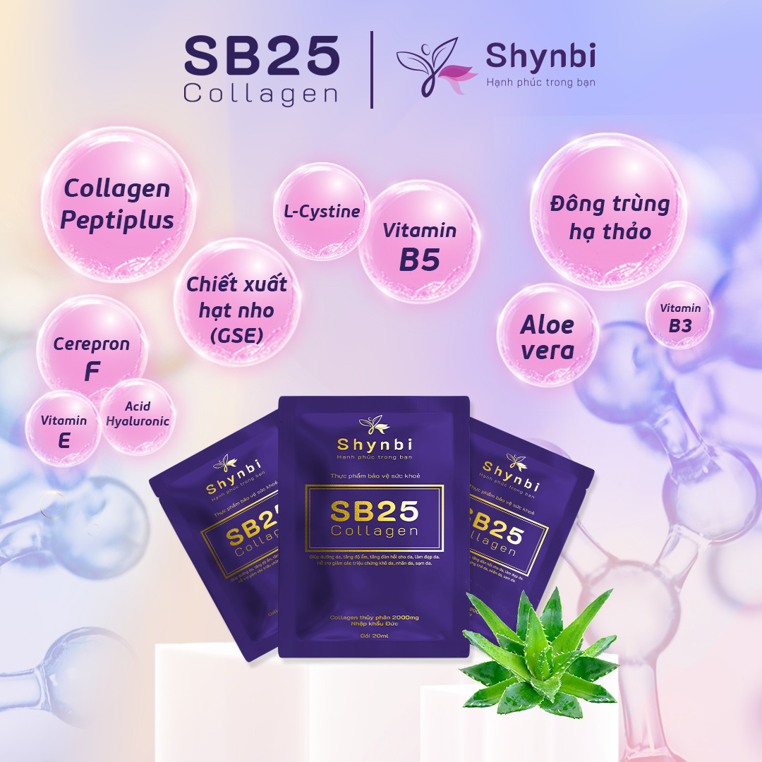 Combo 2 hộp Sb25 Collagen Nước Uống Đẹp Da - Collagen Dạng Nước Bổ Sung Collagen Giúp Sáng Da Hộp 20 gói x 20 ml