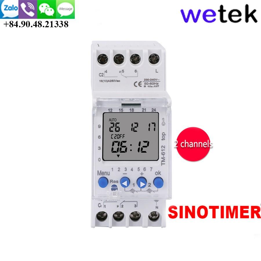 Timer 24h 7 ngày, 2 kênh độc lập, 2NO+2NC, 16A, 220V màn hình LCD, đa chức năng, Sinotimer TM-612, hàng xuất châu Âu