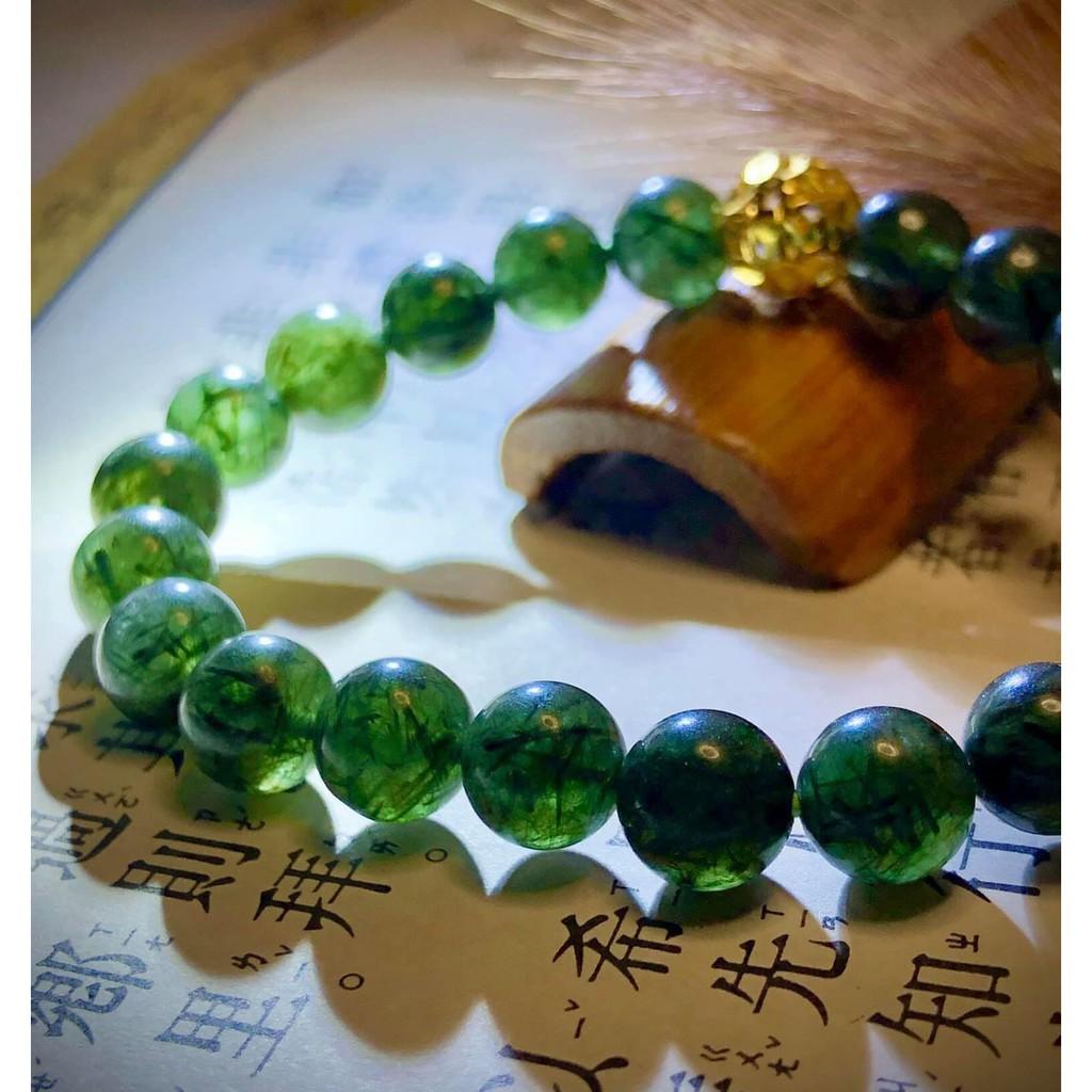 Vòng tay đá. Thach Anh Tóc Xanh Mix Tỳ Hưu Vàng
