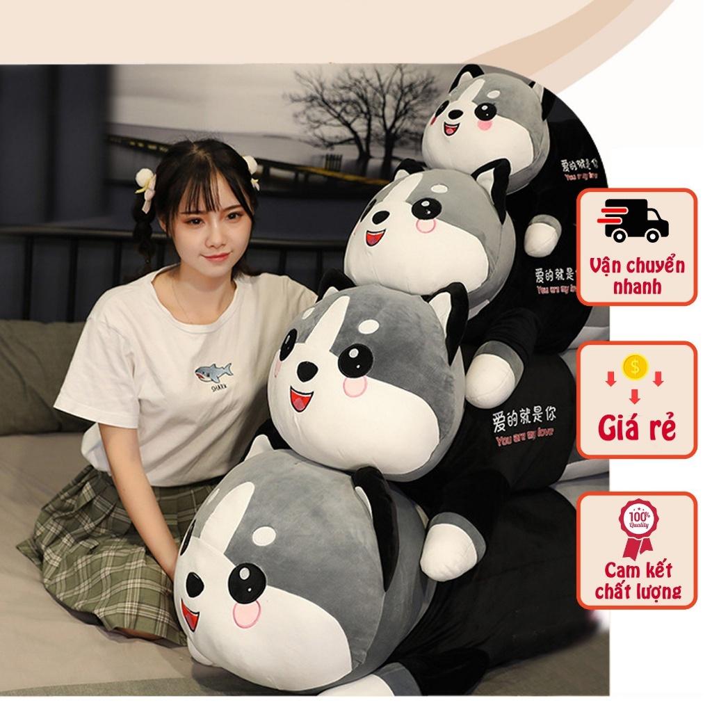 Gấu Bông Mèo Husky, Mèo Ngáo Size 1M5 Gấu Bông Mèo Mặc Áo Siêu To Khổng Lồ - Gối Ôm Mèo Alaska Vải Nhung