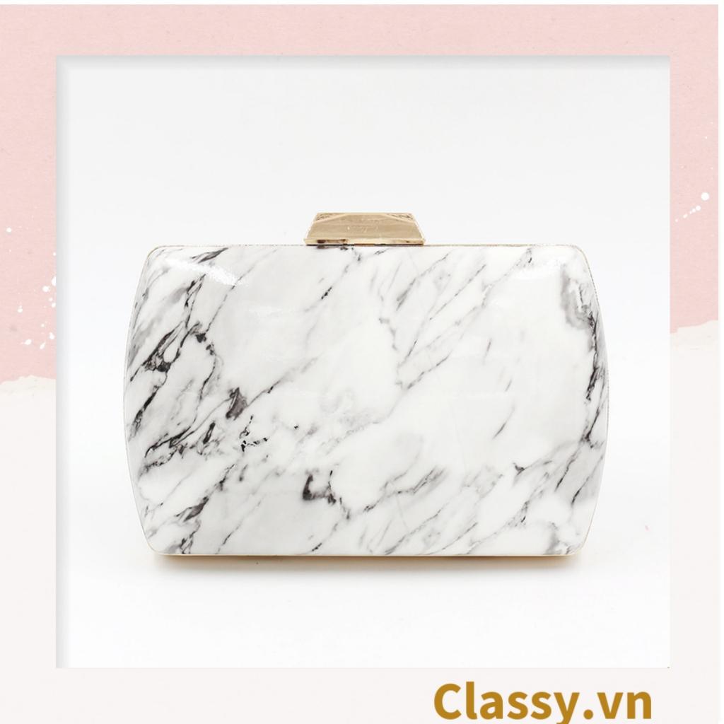 Clutch Classy cầm tay, đeo chéo 19.5x6.5x4cm, họa tiết cẩm thạch sang trọng đi tiệc T1189