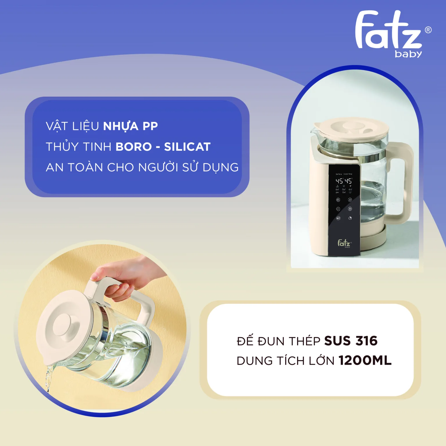 MÁY ĐUN NƯỚC VÀ HÂM NƯỚC PHA SỮA ĐIỆN TỬ FATZBABY - QUICKPRO 1 - FB3511BT