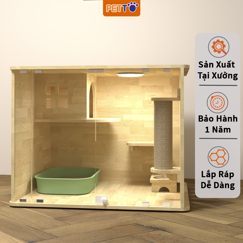 Tủ nuôi mèo PETTO bằng GỖ chuồng mèo HIỆN ĐẠI rộng rãi, thoáng mát dành cho 1 - 2 bé mèo CC002