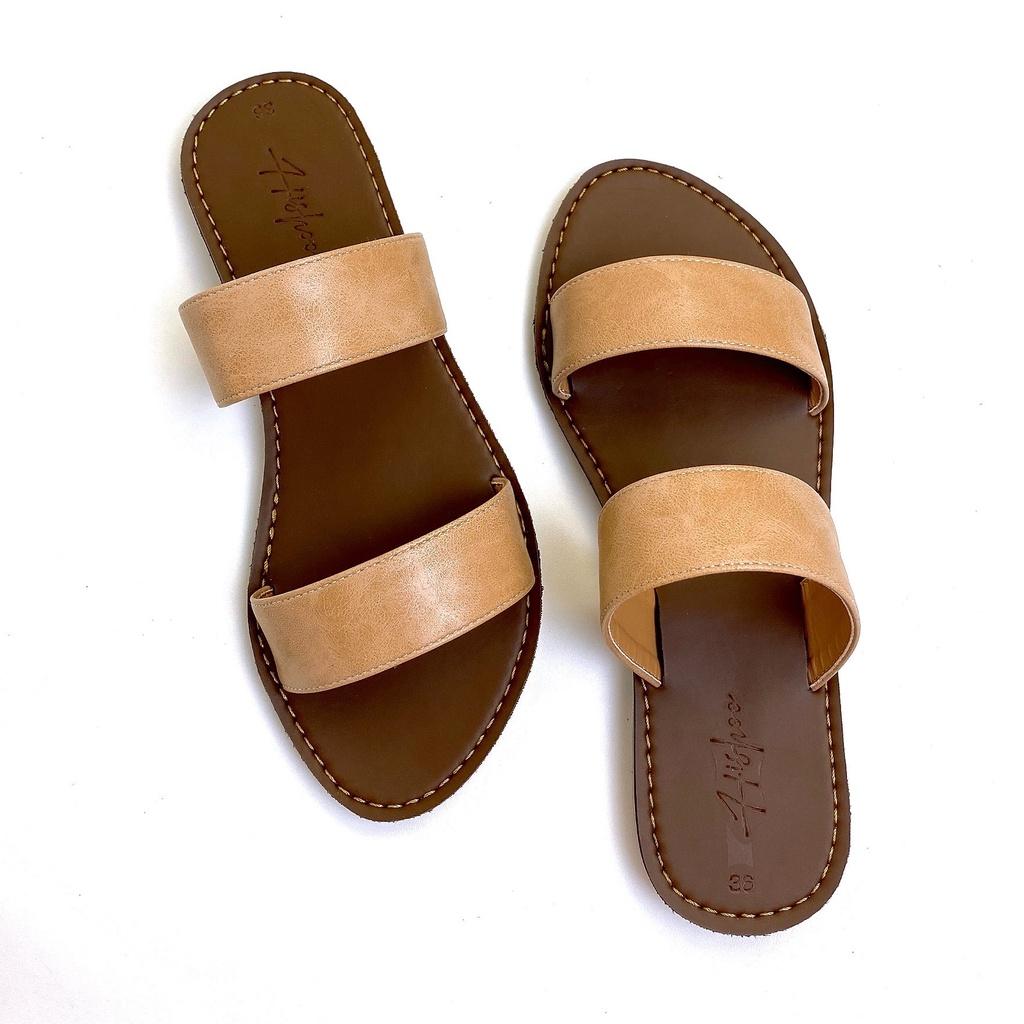 Dép nữ lê thấp dáng sandal đi biển quai ngang đế bệt cao cấp chính hãng có Bigsize S083