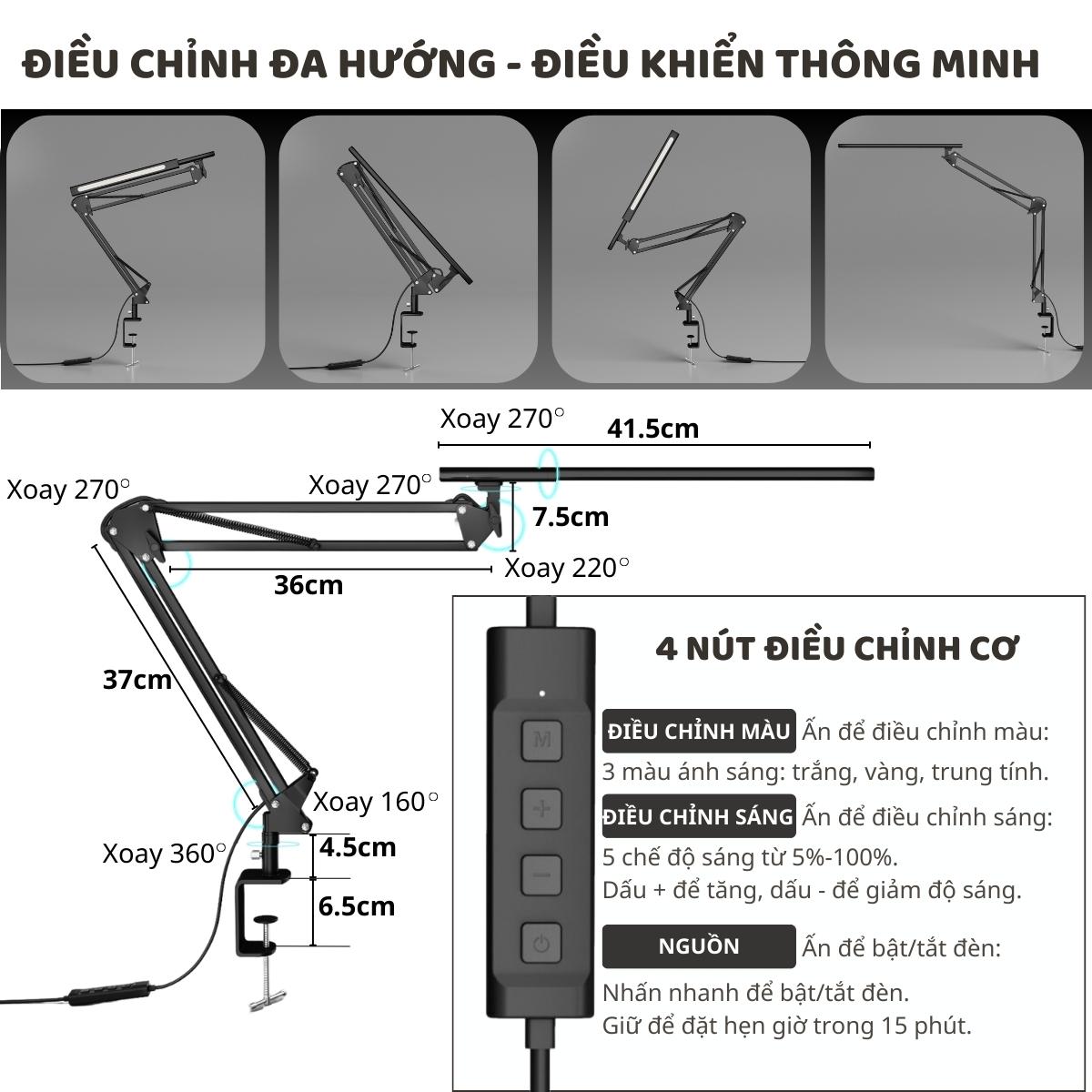 Đèn bàn học Led bảo vệ mắt Ergo Edge 3 DandiHome chống cận để làm việc, đọc sách cao cấp có thể kéo dài và gấp gọn