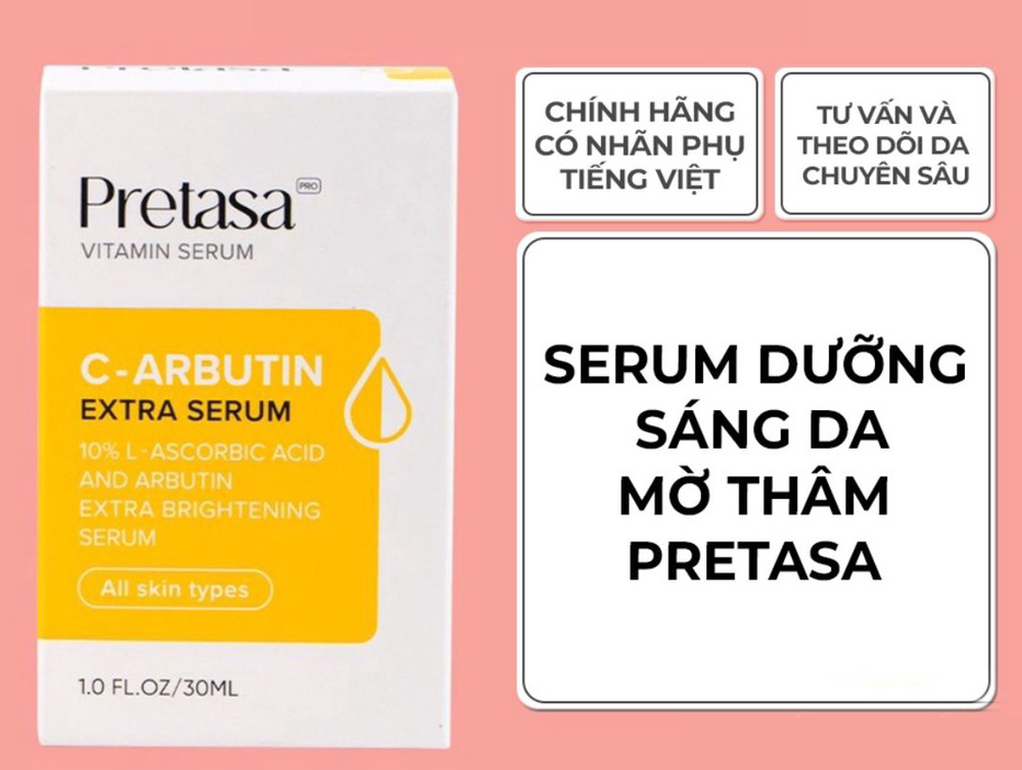 Serum Sáng da mờ thâm PRETASA vitamin C Arbutin Extra Serum - Hàng Chính Hãng