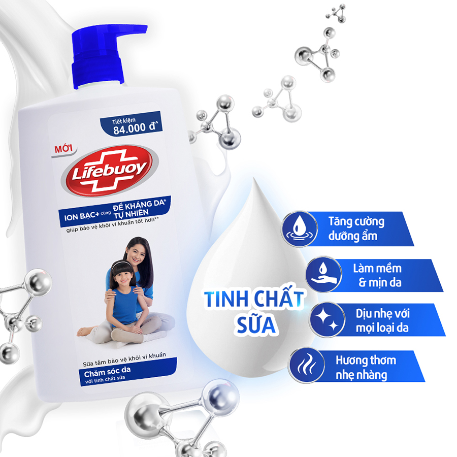 Sữa Tắm Lifebuoy Sạch Khuẩn Khỏi 99.9% Vi Khuẩn Gây Bệnh Chăm Sóc Da Với Ion Bạc+ Hỗ Trợ Đề Kháng Da Tự Nhiên Chai 1100G