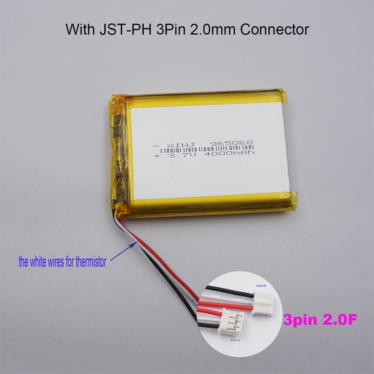 3.7V 4000 mAh 14.8Wh 965068 Polymer Li Lipo Pin 3 Dây Nhiệt Điện Trở JST 3Pin Đầu Nối 2.0mm Cho GPS Power Bank Máy Tính Bảng LED Điện Áp Danh Định: 3.7V