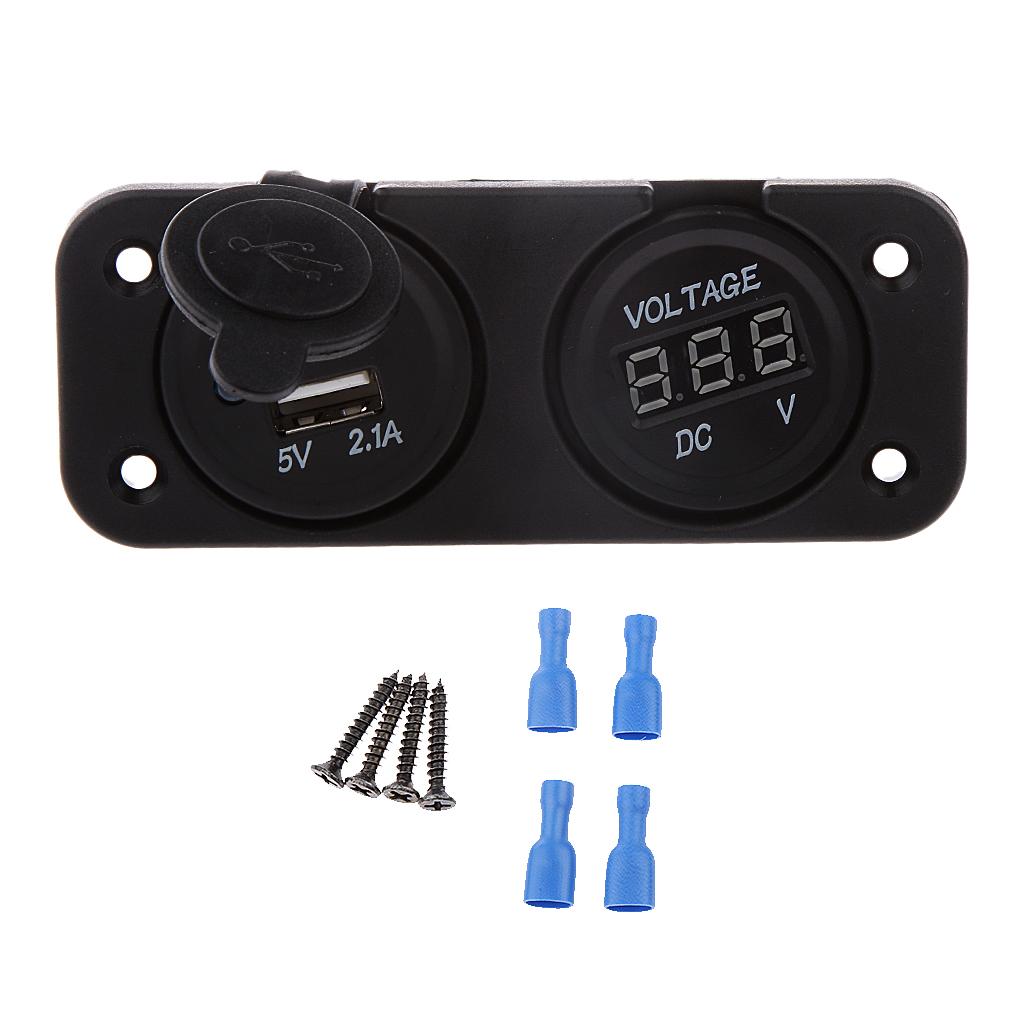 Marine Boat Car RV Voltmeter Dual USB Port 12V/24V Power Socket 2 Hole Panel