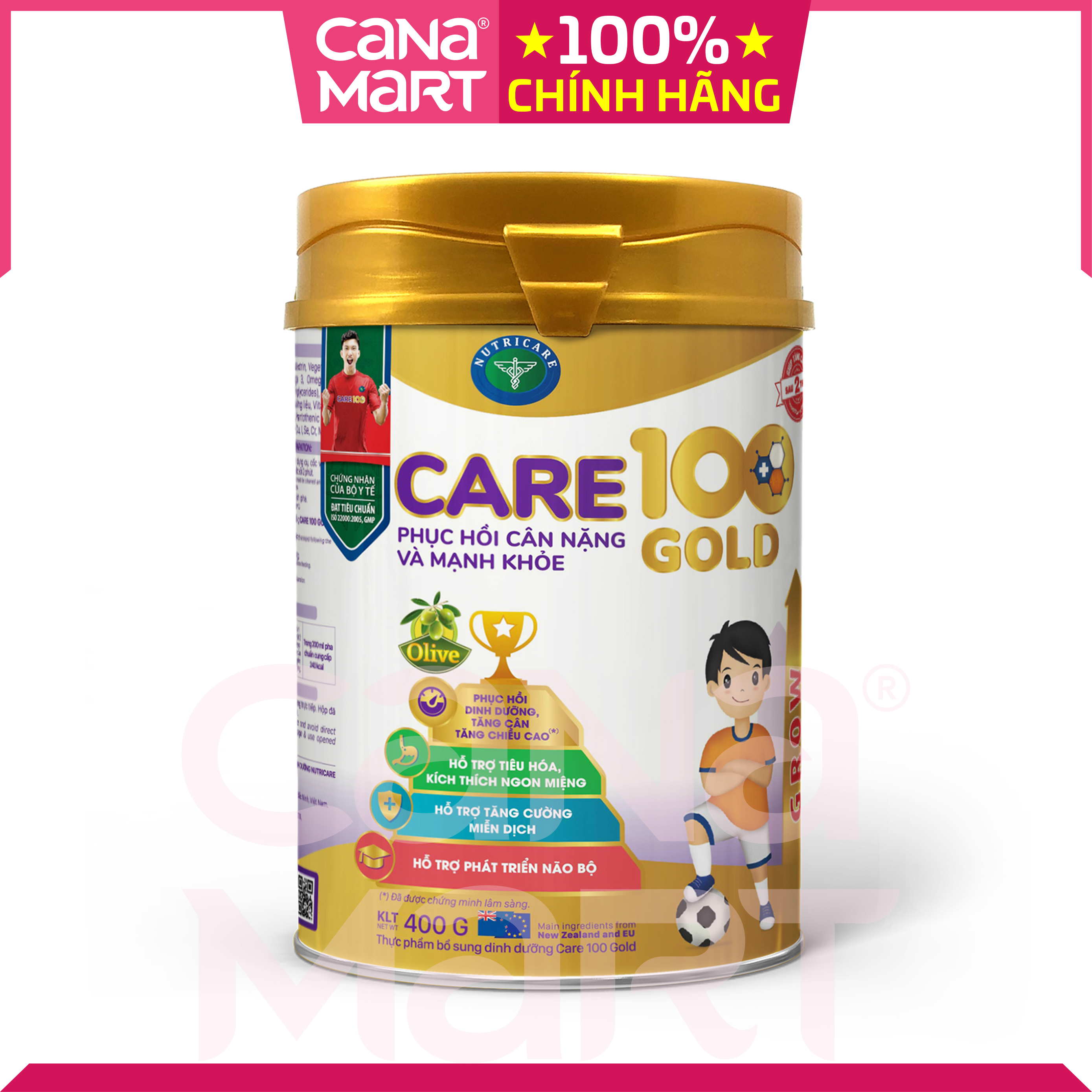 Sữa bột tốt cho bé Care 100 GOLD dành cho trẻ thấp còi, biếng ăn (400g)