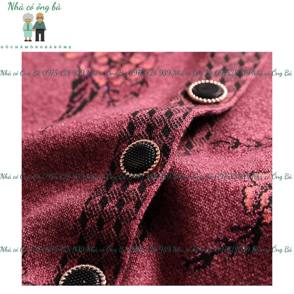 (LOẠI 1) Áo len thêu hoa cardigan cho bà mùa đông, áo khoác mùa đông cho bà cho mẹ trung niên