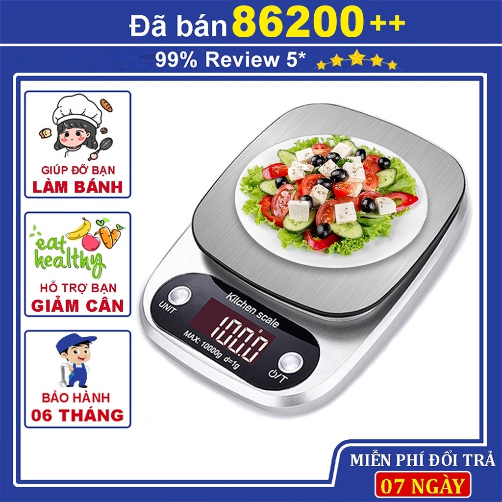 Cân tiểu ly điện tử nhà bếp mini định lượng 1g - 3kg 5kg 10kg làm bánh độ chính xác cao kèm 2 viên pin AAA - Hàng Chính hãng dododios