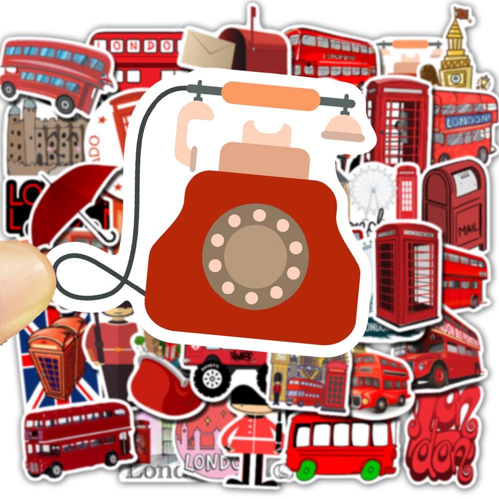 Set 50 Cái STICKER Xe Buýt London Chống Thấm Nước Trang Trí Điện Thoại , Laptop , Vali Siêu Cute