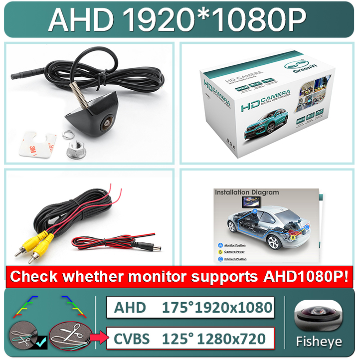 Camera lùi AHD 1080P độ nét cao dùng cho màn hình ô tô tích hợp cổng AV - Công nghệ cảm biến quang học, chip xử lý cực nét