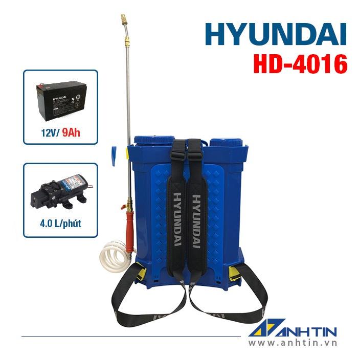 Bình phun thuốc trừ sâu HYUNDAI HD-4016 | Dung tích 16L | Ắc quy 8AH | Áp lực phun 80PSI | Bảo hành 8 tháng