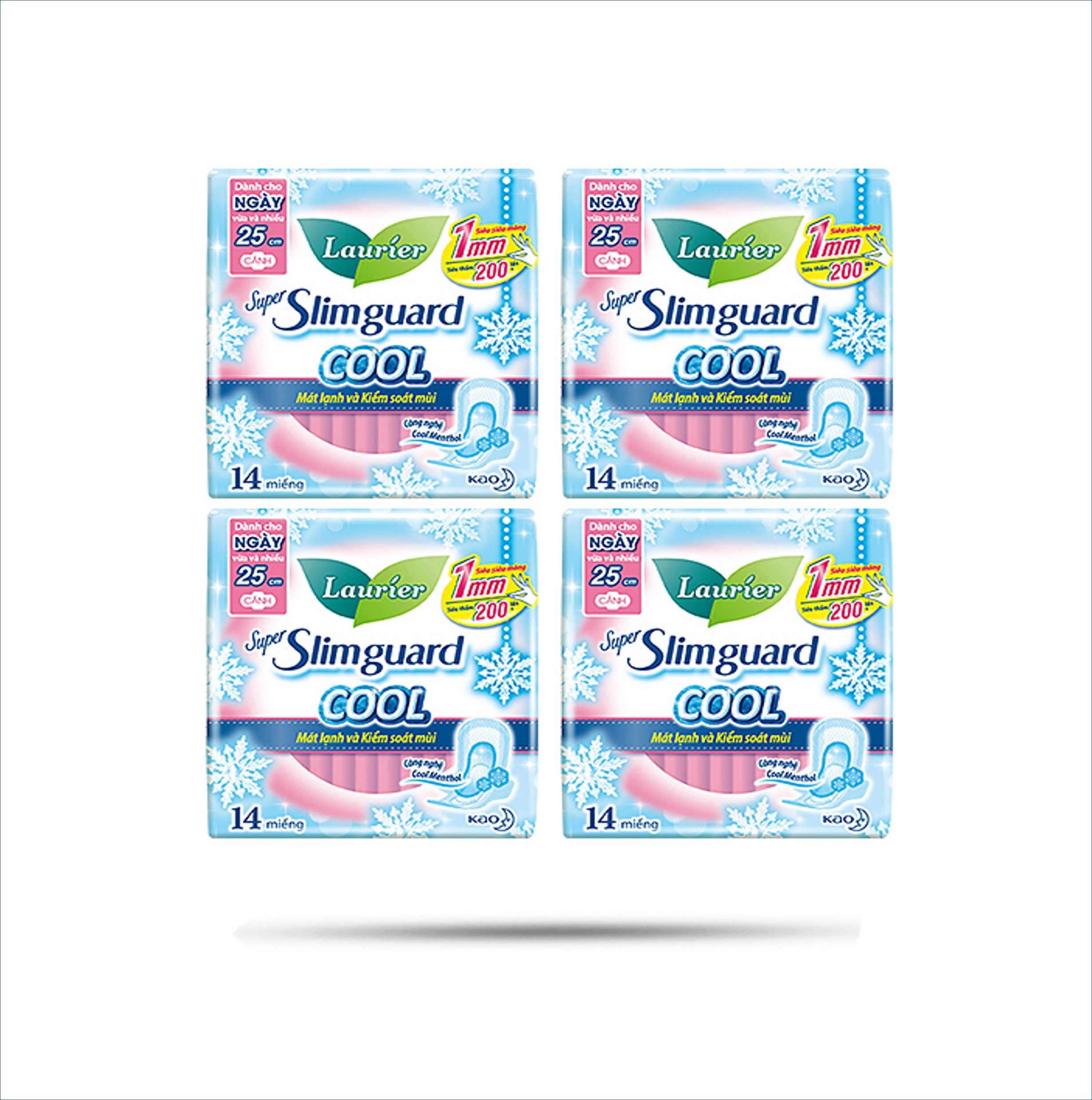 Combo 4 gói Băng Vệ Sinh Ban Ngày Laurier Super Slimguard Cool Mát Lạnh - Kiểm Soát Mùi Siêu Mỏng Cánh 1mm