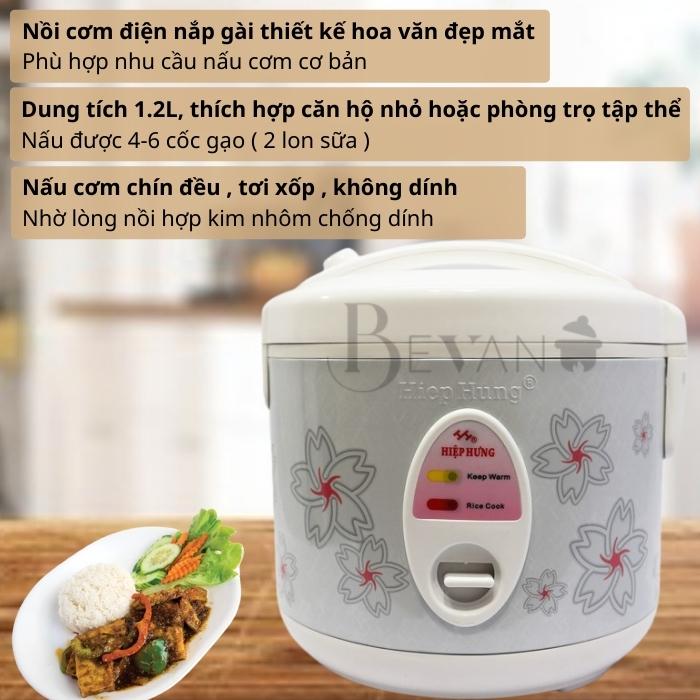 Nồi cơm điện nắp gài hàng chính hãng Hiệp Hưng HH-501 Bevano, giá nồi cơm điện mini cơ 1.2L hợp lý không dính đa năng, tiết kiệm năng lượng, phù hợp với sinh viên và căn hộ nhỏ, phòng trọ tập thể