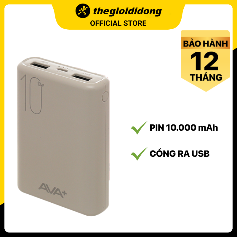 Pin sạc dự phòng Polymer 10.000 mAh AVA+ PJ JP192 - Hàng chính hãng - Xám