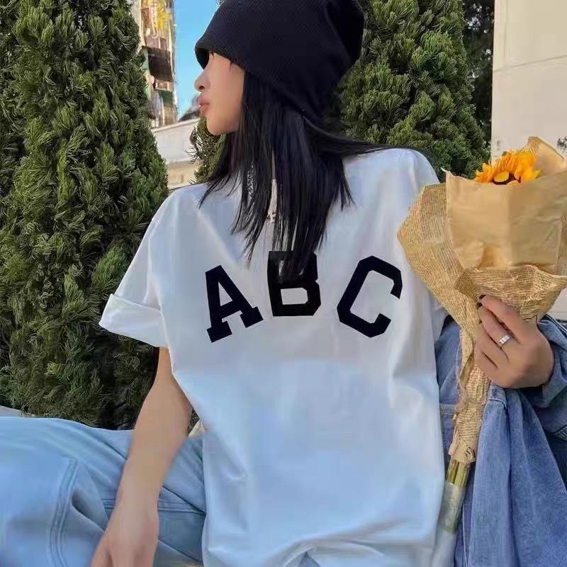Áo thun nữ ABC form rộng tay lỡ chất vải Cotton NHUNG cao cấp mềm mịn, áo phông đen trắng Unisex nam nữ đẹp