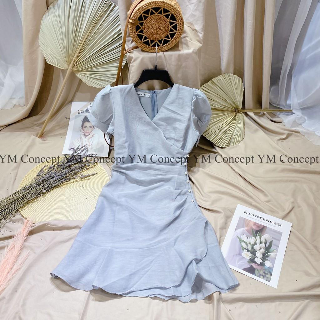 Đầm Dạo Phố Cổ Chéo Đính Ngọc Trai