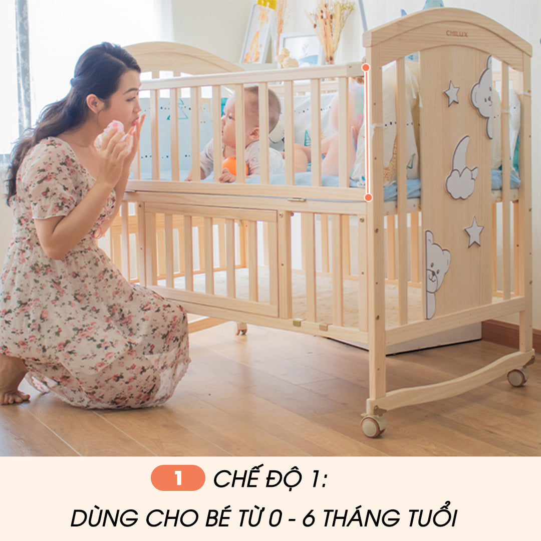 Giường Cũi/ Nôi Cũi Đa Năng Cho Bé 6 Chế Độ Cỡ Lỡn RxDxC (67x120x102) Lọt Lòng 62x114