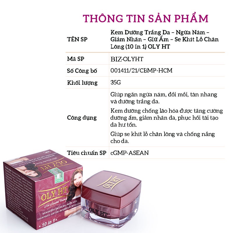 Kem Dưỡng Trắng Da Ngừa Nám Giảm Nhăn Se Khít Lỗ Chân Lông 10 IN 1 OLY HT CHÍNH HÃNG 35G