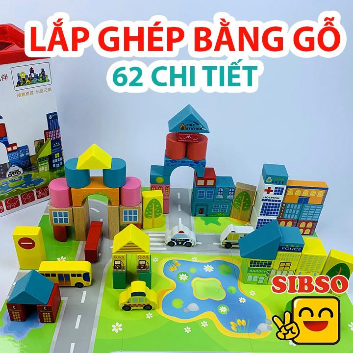 Đồ Chơi Mô Hình Thành Phố Mộng Mơ - Xếp Hình Gỗ 62 Chi Tiết A1114 - SIBSO