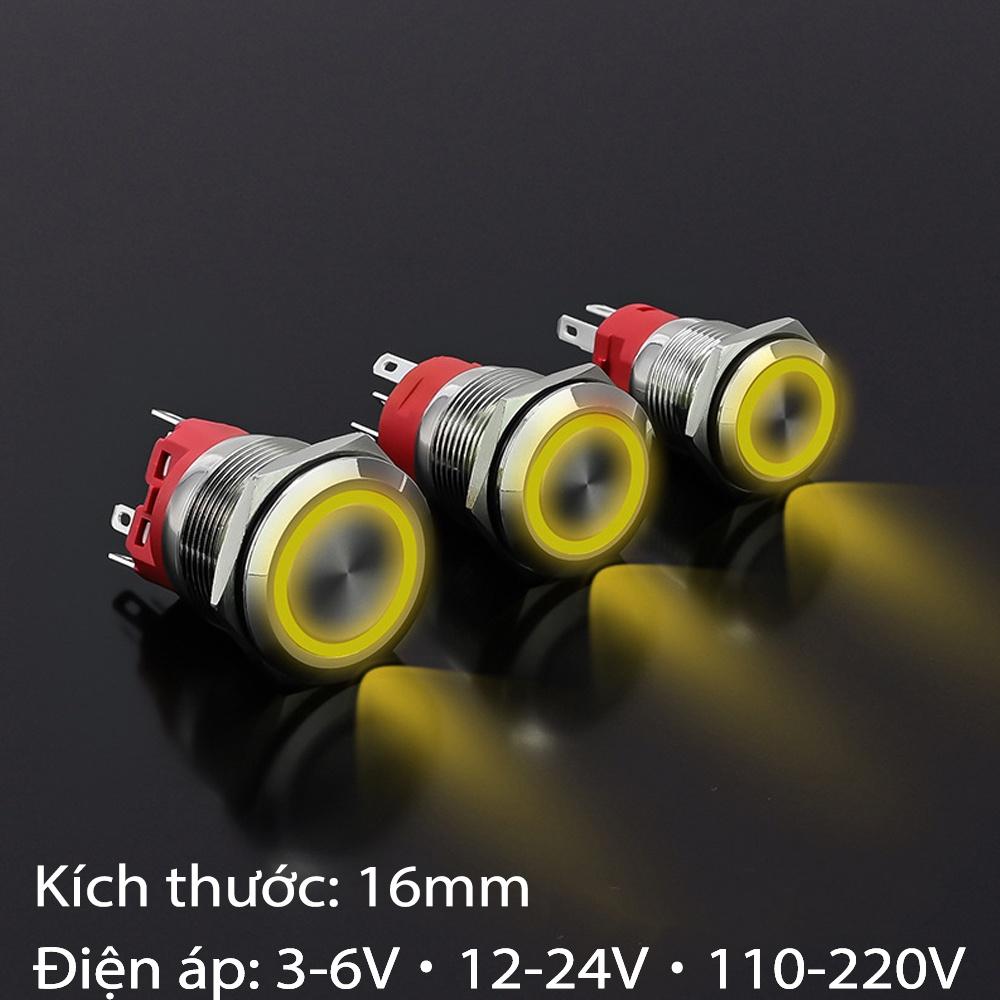 Nút công tắc nhấn nhả tự phục hồi có đèn LED 16mm 3-6V, 12-24V, 110-220V Thân vỏ Kim loại chống nước