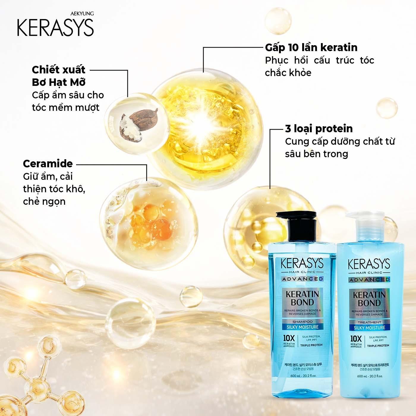 Dầu gội cao cấp Hàn Quốc Kerasys Keratin Bond Silky Moisture (Phục hồi và dưỡng ẩm chuyên sâu) 600ml