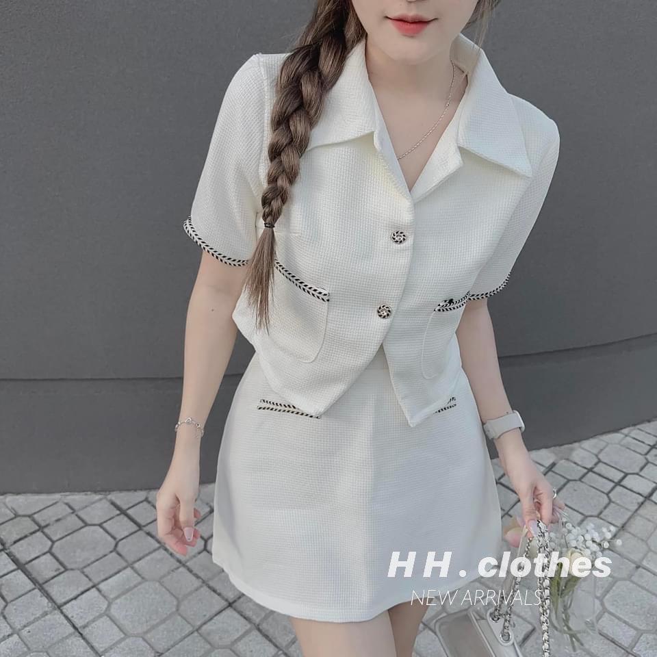 SET ĐI CHƠI, SET 2 MÓN ÁO DẠ KIỂU SƠ MI VIỀN TÚI PHỐI CHÂN VÁY CỰC HOT