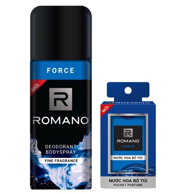 Combo Romano Force: Xịt khử mùi toàn thân 150ml+Nước hoa bỏ túi 18ml