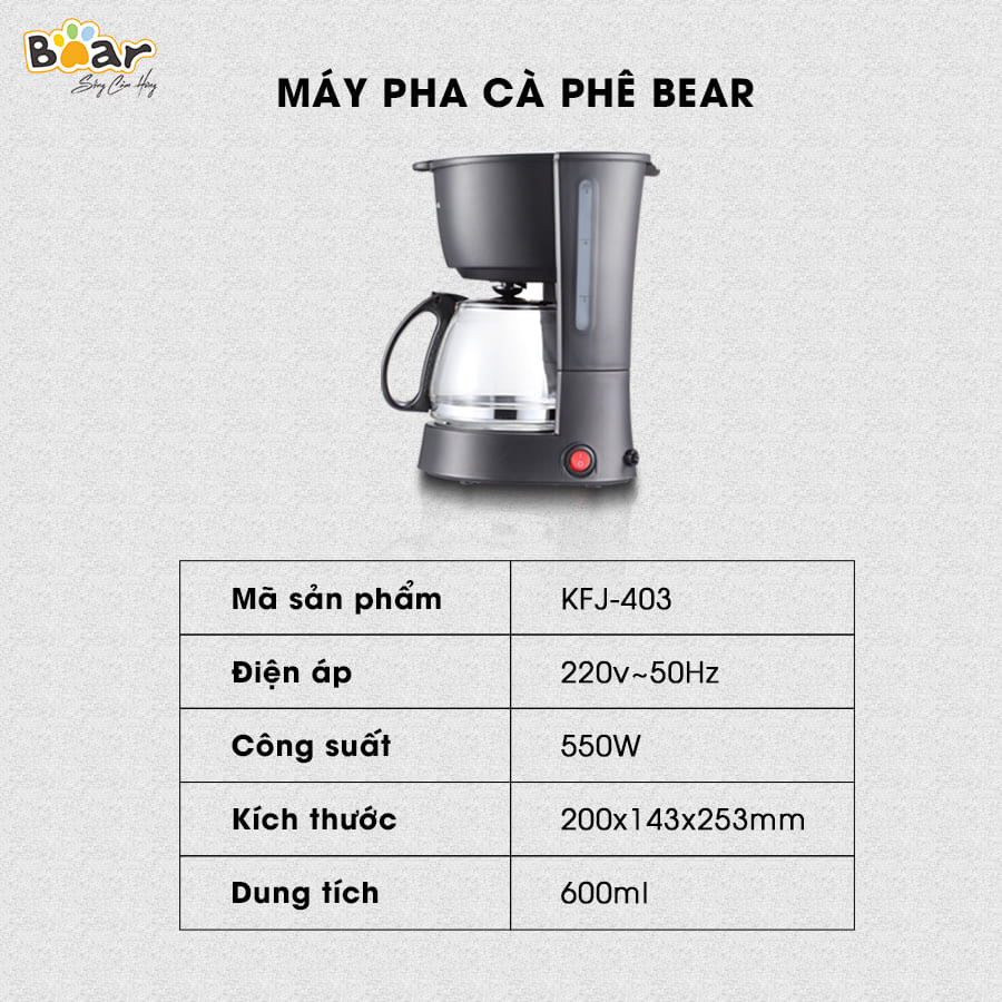 Máy pha cà phê mini Bear, máy pha cafe mini tự động dung tích 600ml, Anh Lam Store - Hàng chính hãng