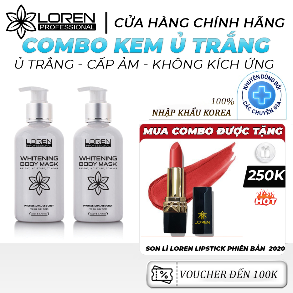 Combo 2 Chai Kem Ủ Trắng Loren Pfofessional Whitening Body Mask Dưỡng Da Trắng Hồng, Mịn Màng 200ml