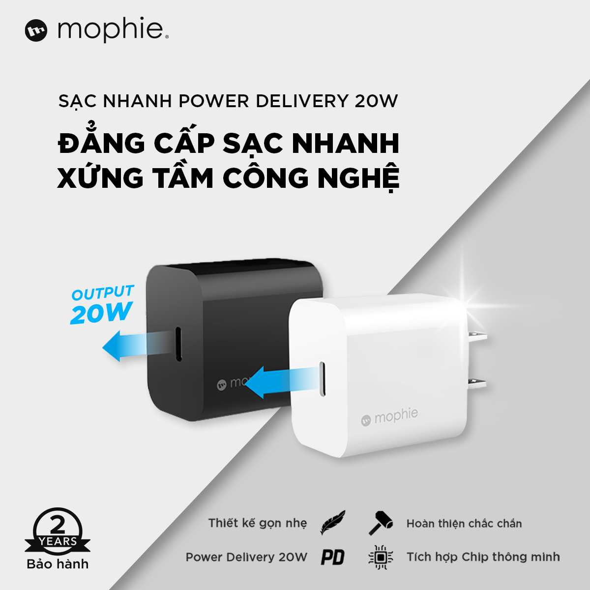 Combo sạc nhanh Mophie Power Delivery 20W USB-C - Cáp Mophie C to LN 1M - Hàng chính hãng