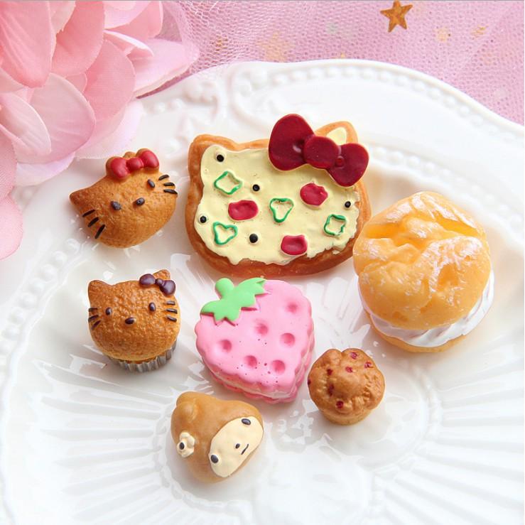 *HN* Charm mô hình bánh cupcake, bánh Pizza, bánh quy trang trí nhà búp bê, vỏ điện thoại, DIY