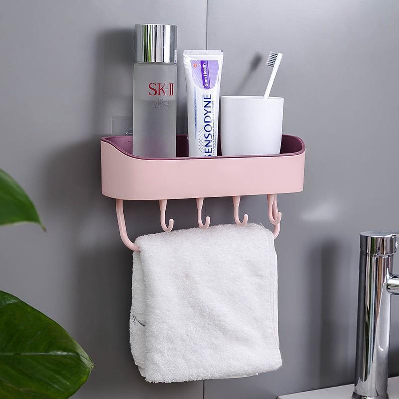 Khay Đựng Để Đồ Dùng Nhà Tắm Nhà Bếp Treo Tường Có 4 Móc Treo Siêu Tiện Dụng
