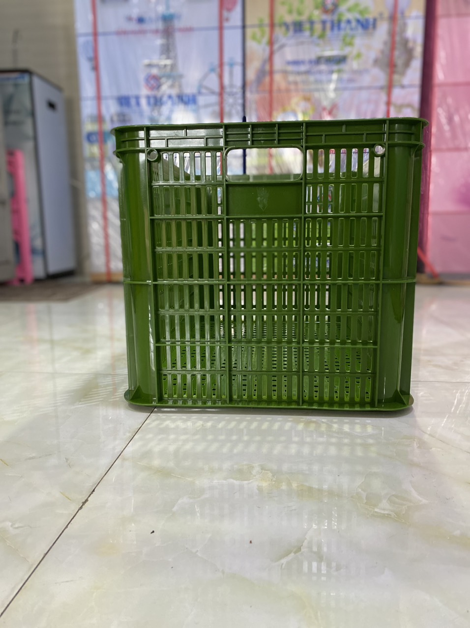 Sóng nhựa hở 3T9 model HS005 màu xanh lục đựng trái cây, dụng cụ, thủy hải sản