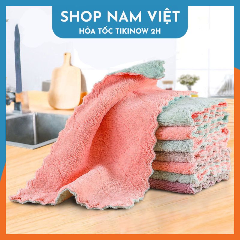 Combo Khăn Đa Năng Nhà Bếp Navivu Loại Dày Cỡ 30x30cm, Vải San Hô Siêu Thấm Hút