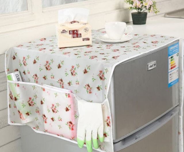 Khăn che tủ lạnh vải nilon có túi đựng 2 bên ,chống thấm ,chống bụi ,hoa văn trang nhã ,màu sắc đẹp mắt ,bảo vệ nóc tủ lạnh luôn sạch sẽ như mới