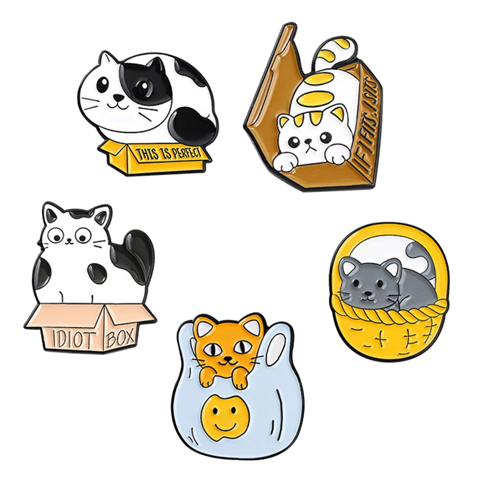 5 Pieces Cartoon Cat Enamel Brooches Jewelry Pins Badge for Bag Shirt Decor