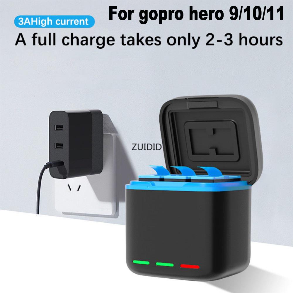 Pin cho GoPro Hero 11 10 Camera 3 cách Bộ sạc thông minh Bộ sạc pin Hộp lưu trữ cho GoPro 9 10 Bộ phụ kiện màu đen
