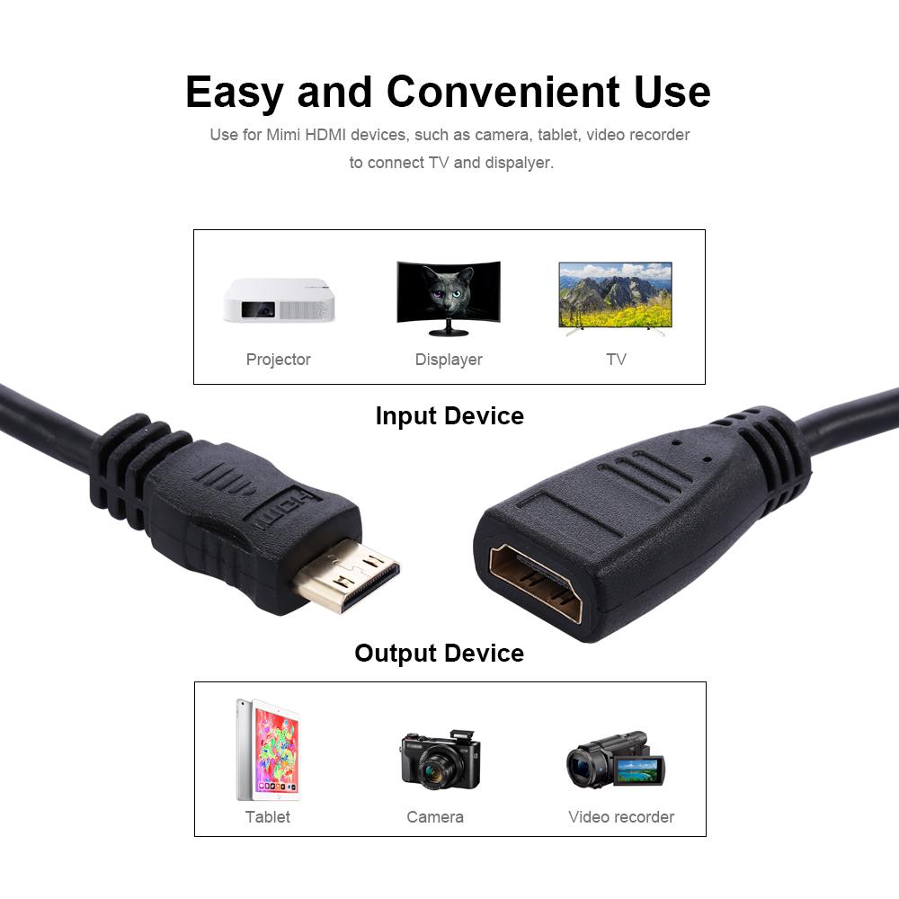 Mini HD to HD Adapter Cable Male to Female HD Converter Cable for Tablet TV Displayer and Projector 15cm